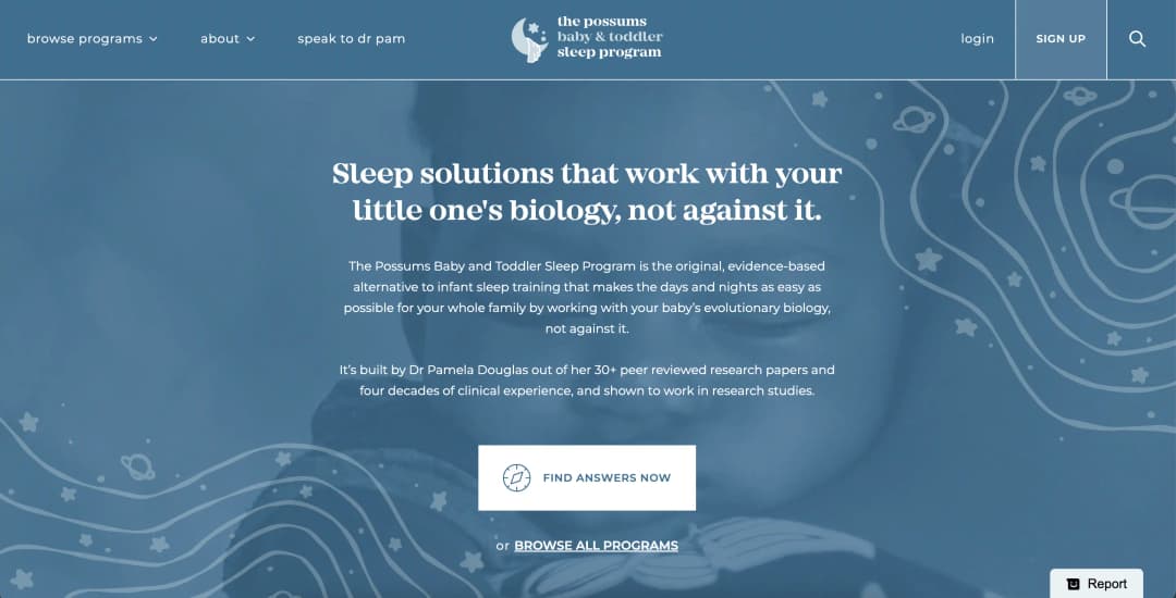 Image of Possums Sleep Program website built by Marisha Deroubaix